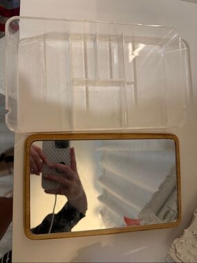 Clear Acrylic Organizer Tray with Rectangular Bamboo-Trim Mirror